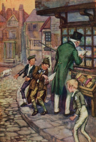 Ilustração para Oliver Twist de Charles Dickens (cor litho) de C. Dudley (after) Tennant
