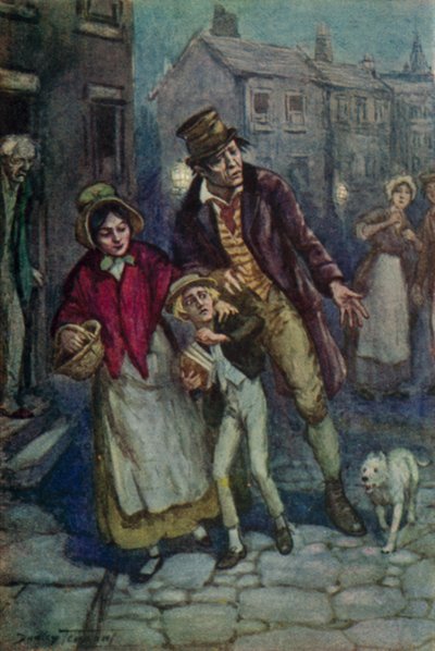 Ilustração para Oliver Twist de Charles Dickens (cor litho) de C. Dudley (after) Tennant