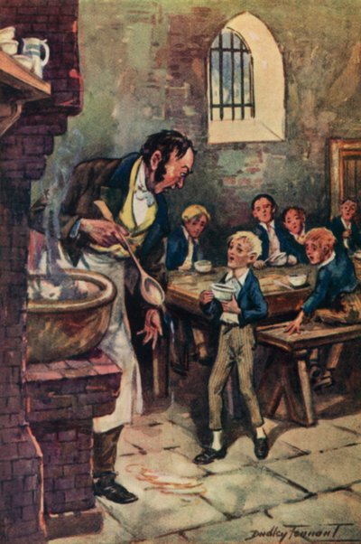 Ilustração para Oliver Twist de Charles Dickens (cor litho) de C. Dudley (after) Tennant