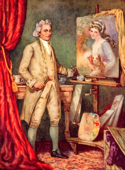 George Romney pintando um quadro de Lady Hamilton (cor litho) de C. Dudley Tennant