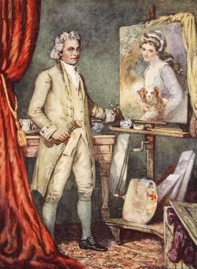George Romney pintando um retrato de Lady Hamilton (cor litho) de C. Dudley Tennant