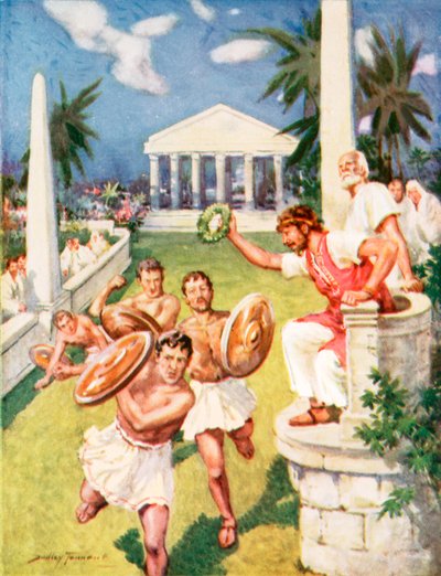Corrida em memória de uma grande vitória grega (cor litho) de C. Dudley Tennant