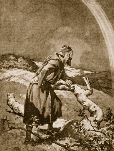 Roger Bacon a estudar um arco-íris (litho) de C. Dudley Tennant