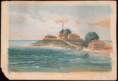 Fort Dearborn em 1803 (aquarela) de C. E. Petford