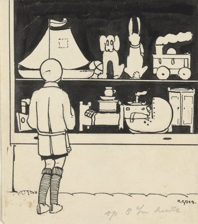 Dick olha para a montra de uma loja de brinquedos de C. Goes (signed by artist)