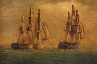 Ação entre o HMS "Crescent" e o "Reunion", 20 de outubro de 1793: navios envolvidos (pintura) de C. M. Jones