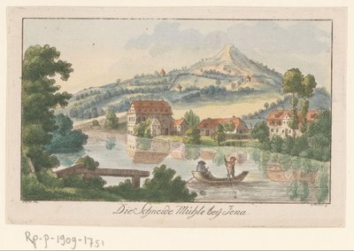 Vista da serraria em Jena Die Schneidemühle bey Jena (título no objeto) de C. Müller