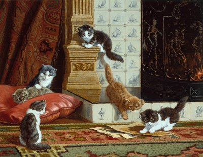 À beira da lareira (óleo sobre tela) de C. Raaphorst