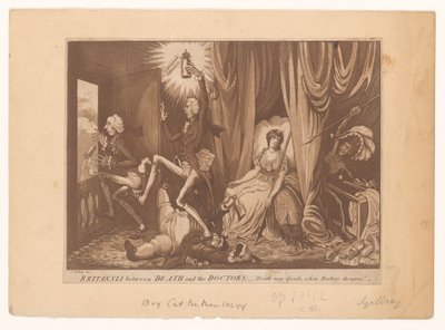 Pitt como o novo médico para a Britânia
Britannia entre a morte e a do médico (título sobre o objecto) de C. Starcke (possibly)