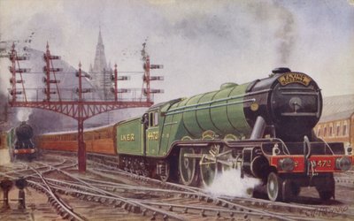 Trem londres, e, norte oriental, trem, escocês voador, partindo, reis, estação, londres de C. T. Howard