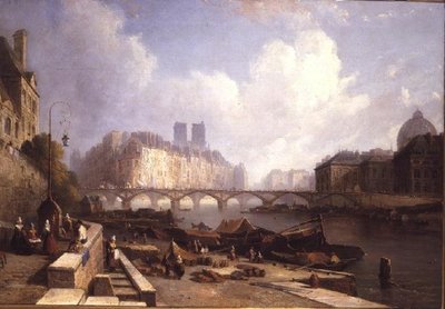 A Ile de la Cite, Paris, a partir do Quai du Louvre (óleo sobre tela) de Caleb Robert Stanley