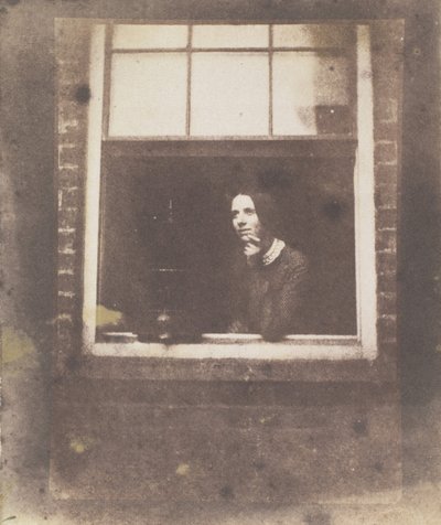 Senhora na janela aberta com gaiola de pássaro, final da década de 1840. de Calvert Jones