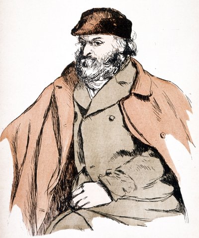 Retrato ilustrado de Paul Cezanne (1839 - 1906), artista francês e pintor pós-impressionista. (gravação) de Camille (after) Pissarro