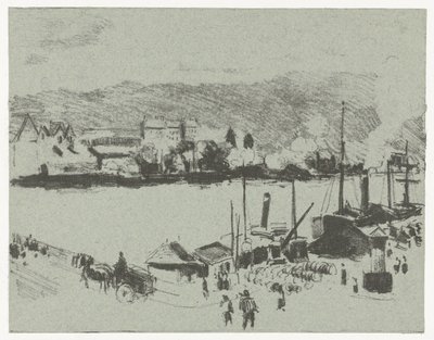 Vista do cais do Sena em Rouen
Quai Boieldieu, à Rouen de Camille Jacob Pissarro