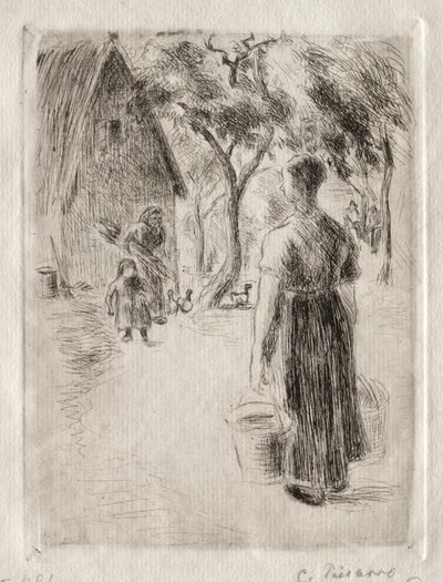 Camponês carregando baldes, 1889. de Camille Jacob Pissarro