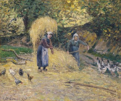 Camponeses que levantam palha, Montfoucault, 1875 de Camille Jacob Pissarro