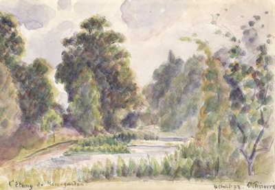 Lagoa em Kew Gardens, 1892 (wc sobre lápis de grafite sobre papel) de Camille Jacob Pissarro