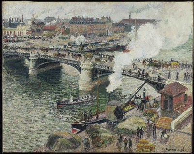 Pont Boieldieu em Rouen, Damp Weather, 1896 de Camille Jacob Pissarro