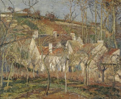 Telhados vermelhos, canto de uma vila, inverno, 1877 de Camille Jacob Pissarro