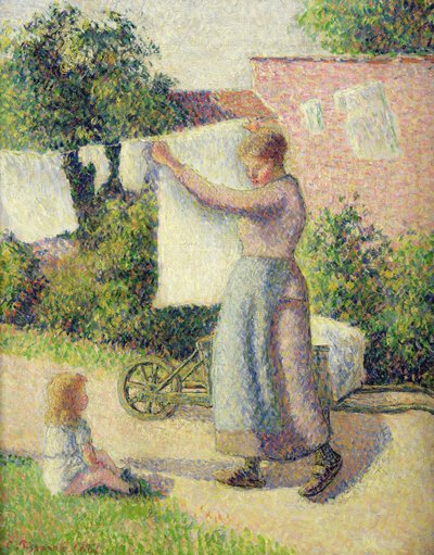Mulher suspendendo a lavagem, 1887 de Camille Jacob Pissarro