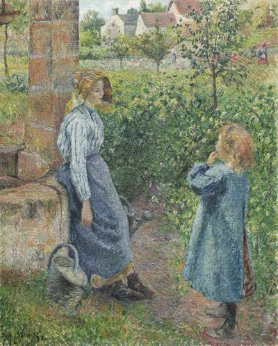 Mulher e criança no poço, 1882 de Camille Jacob Pissarro