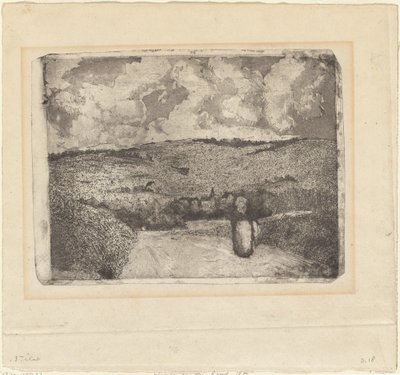 Uma mulher caminhando por uma estrada rural (La Femme sur la Route) de Camille Pissarro