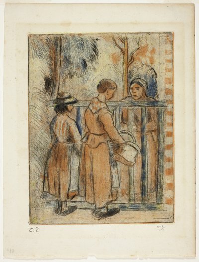 Beggar Women, c.1894 (gravura a cores, ponta seca e água-tinta sobre papel marfim) de Camille Pissarro