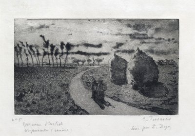 Crepúsculo com palheiros, 1879 de Camille Pissarro