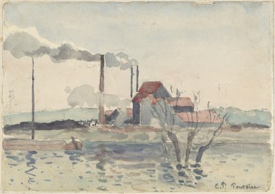 Fábrica no Oise em Pontoise, 1873. de Camille Pissarro