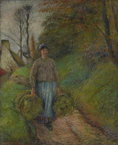 Mulher camponesa que transporta dois fardos de feno de Camille Pissarro