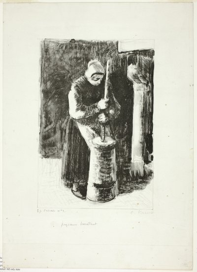 Mulher camponesa batendo leite de Camille Pissarro