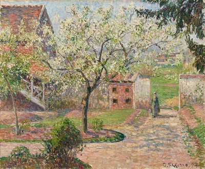Ameixeiras em Blossom, Éragny. A Casa do Pintor, 1894. de Camille Pissarro