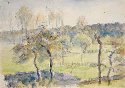 Primavera (aguarela sobre giz preto sobre papel) de Camille Pissarro