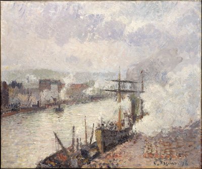 Barcos a vapor no porto de Rouen de Camille Pissarro