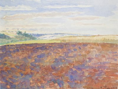 Estudo de uma paisagem com campo arado, Eragny-sur-Epte, c1886-1890 de Camille Pissarro