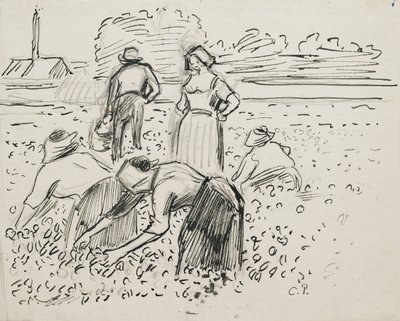 Estudo de cinco figuras camponesas trabalhando em um campo, 1887 de Camille Pissarro