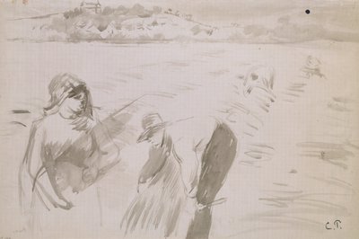Estudo de harvesters trabalhando em um campo perto de Pontoise, 1882 de Camille Pissarro