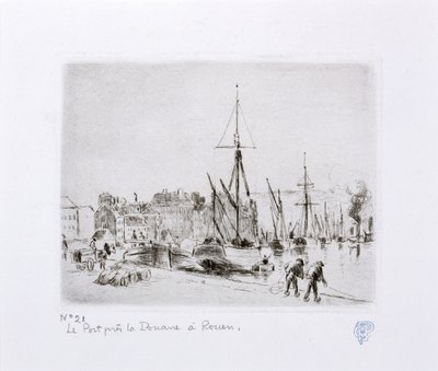 O porto perto da alfândega em Rouen) de Camille Jacob Pissarro