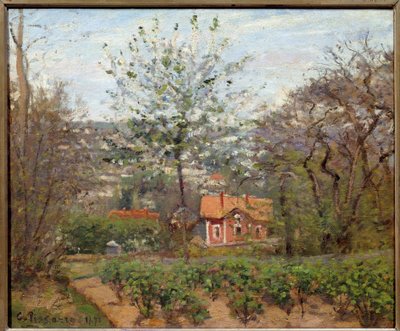 A casa de campo, a casa rosa; a aldeia voadora do coração. Pintura de Camille Pissarro (1830-1903) de Camille Jacob Pissarro