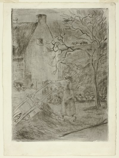 Mulher esvaziando um carrinho de mão de Camille Pissarro
