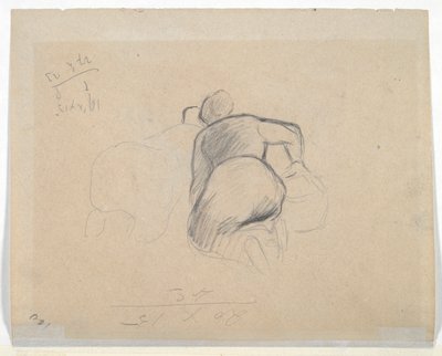 Mulher Ajoelhada (reto); Duas mulheres da fazenda ajoelhadas (verso) de Camille Pissarro
