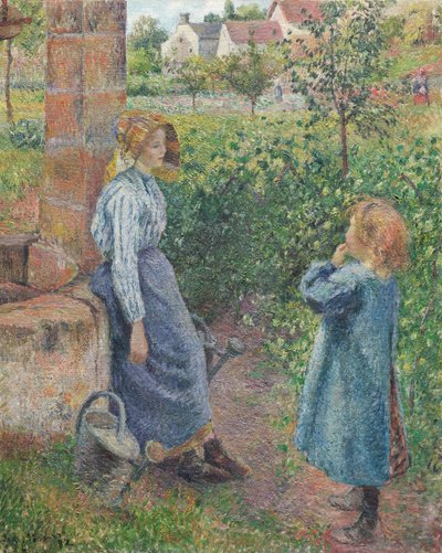 Mulher e criança no poço, 1882. de Camille Pissarro