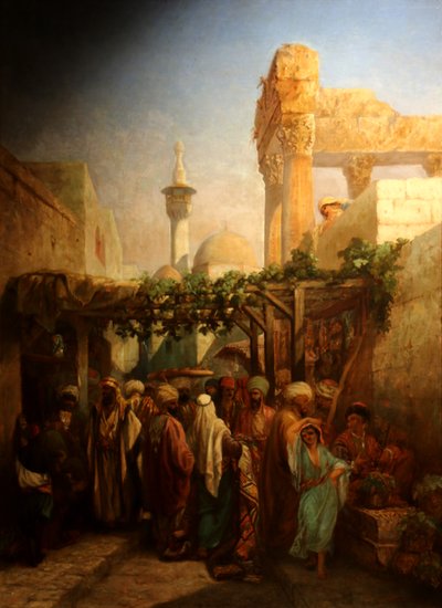 Carrinhos de bebé junto à colunata de Baco, em Latakieh. de Camille Rogier