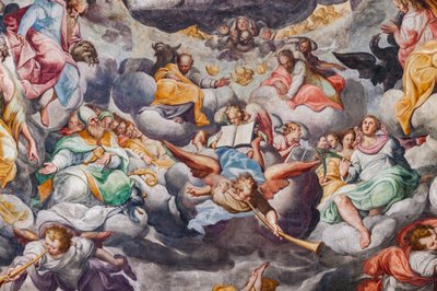 Anjos a tocar música, detalhe do Juízo Final (fresco) de Camillo Procaccini