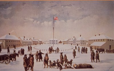A Rebelião de Riel no Canadá, Fort Garry capturado por Riel em 1869, final do século XIX (petróleo sobre tela) de Canadian School