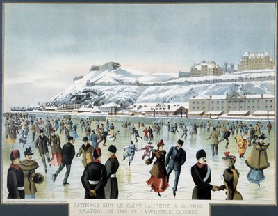 Patinar no St. Lawrence na cidade de Quebec de Canadian School