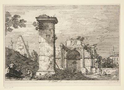 Paisagem com monumentos em ruínas, da série Vedute (Vistas) de Canaletto (Giovanni Antonio Canal)