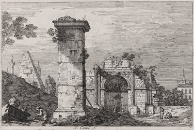 Paisagem com monumentos em ruínas, da série Vedute (Vistas) de Canaletto (Giovanni Antonio Canal)