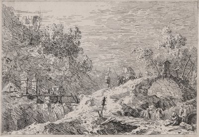 Paisagem de montanha com cinco pontes, da série Vedute (Vistas) de Canaletto (Giovanni Antonio Canal)