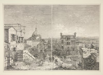 A Casa com a Inscrição: MDCCXLI. A. C. [e] A Casa com o Peristilo e as Seis Colunas, da série Vedute (Vistas) de Canaletto (Giovanni Antonio Canal)